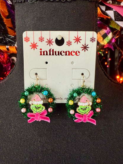 Christmas Grinch Wreath Earrings