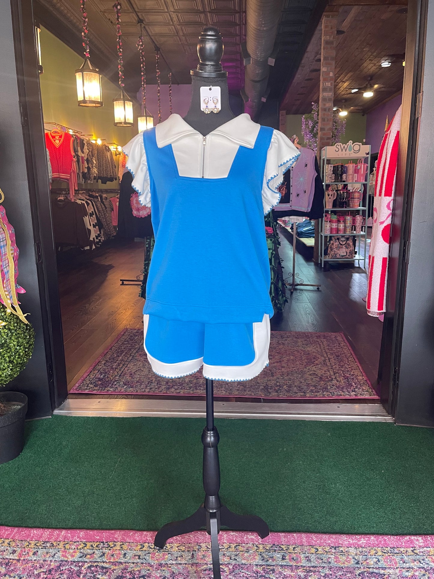 Azure Luxeknit Ruffle Sleeve Top & Shorts Set