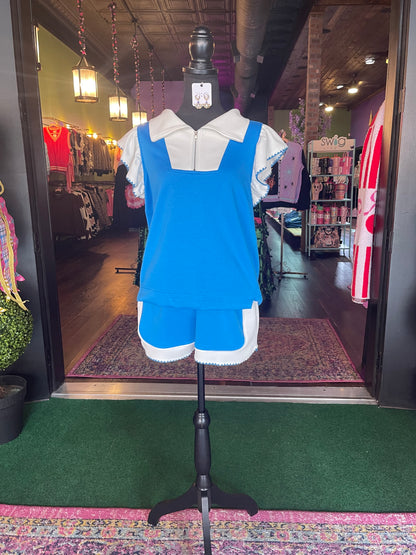 Azure Luxeknit Ruffle Sleeve Top & Shorts Set
