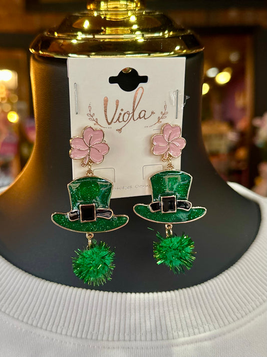 St. Patrick’s Clover & Hat Drop Earrings