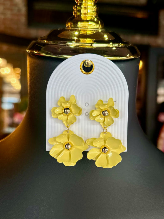 Yellow Double Flower Earrings