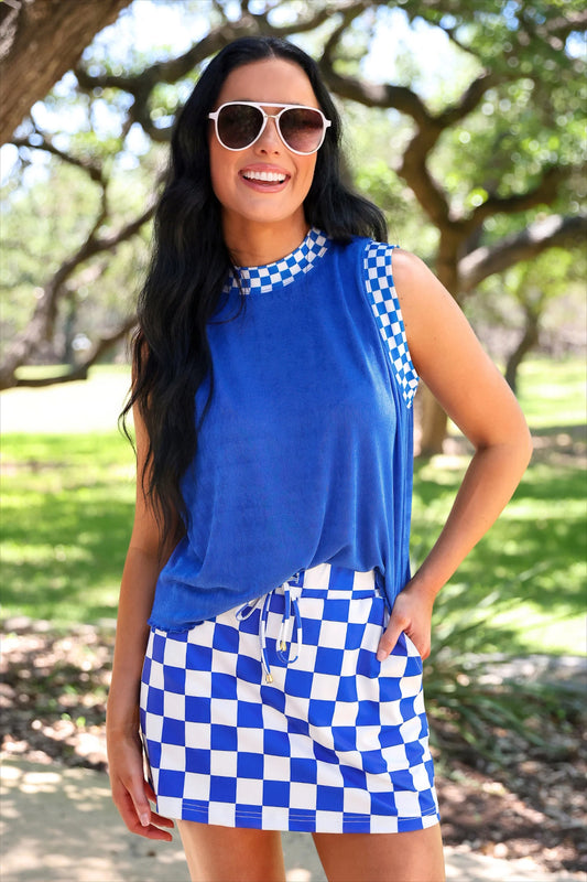 Checkmate Blue Ribbed Tank
