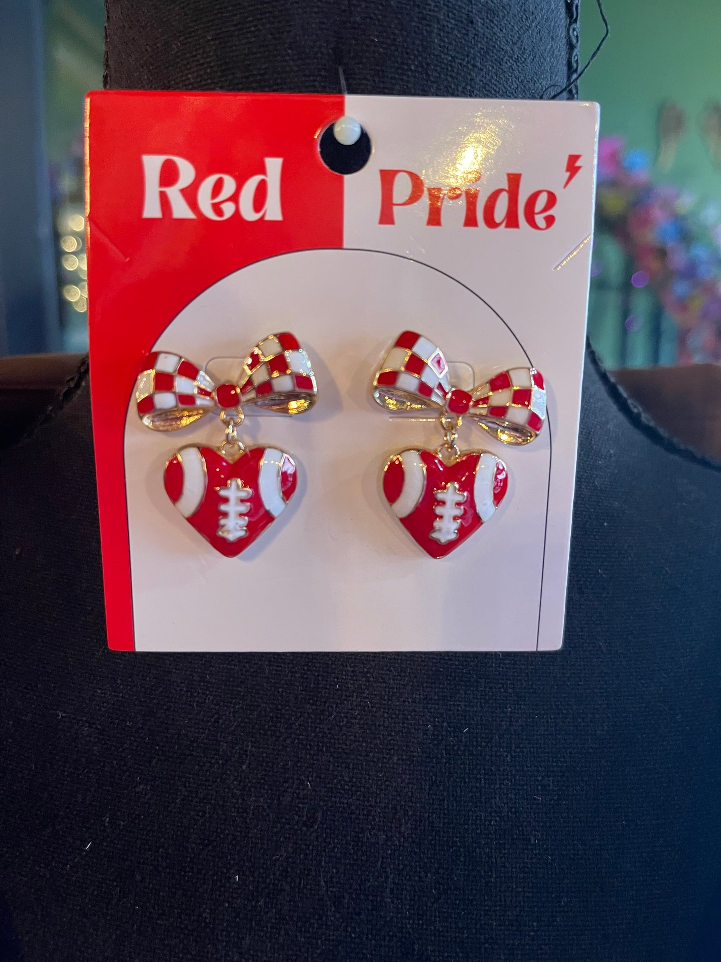 Football Ribbon & Heart Earrings