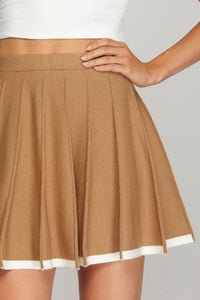 Camel Pleated Knit Sweater Skirt
