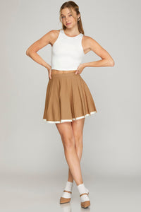 Camel Pleated Knit Sweater Skirt