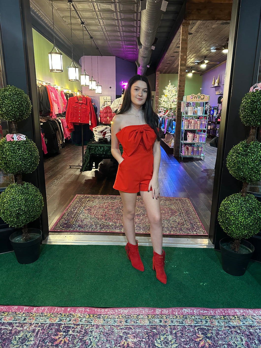 Red Bow Front Romper