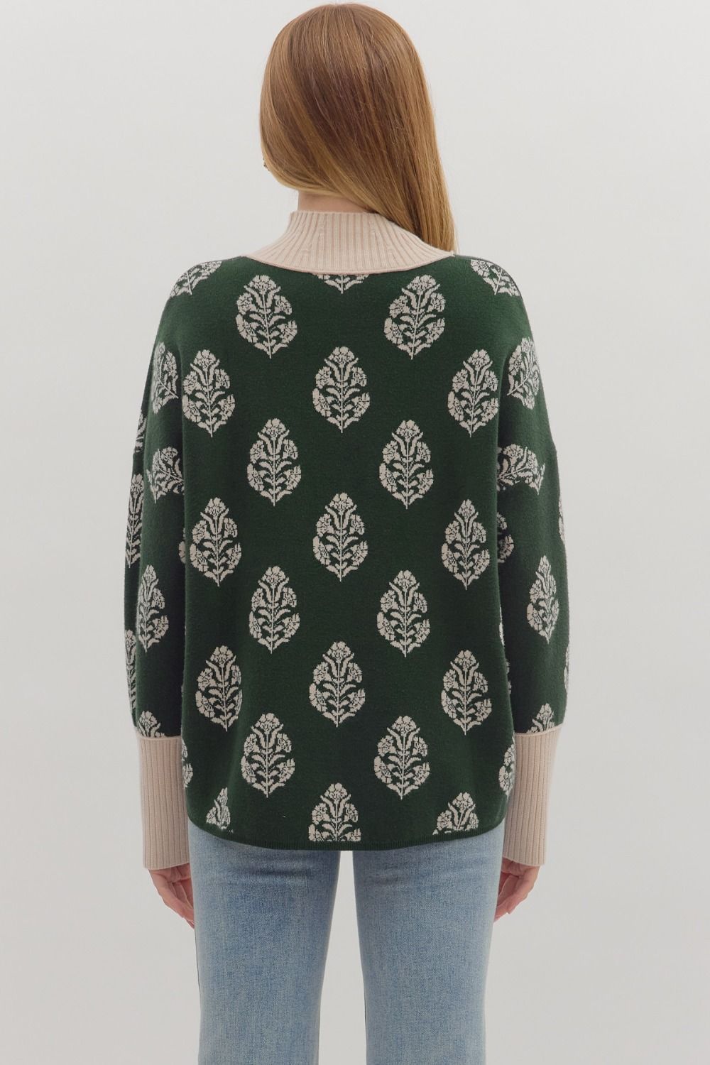 Hunter Green Botanical Print Sweater
