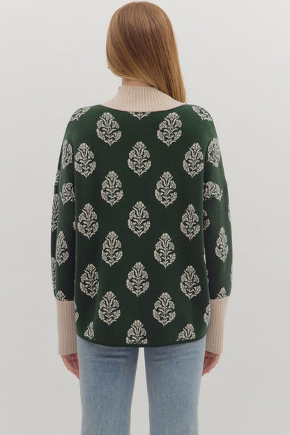 Hunter Green Botanical Print Sweater
