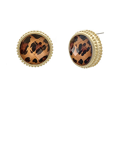 Leopard Faceted Round Stone Earrings