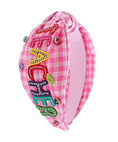 TEACHER Pink Plaid Headband