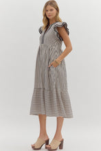 Load image into Gallery viewer, Black &amp; White Striped Midi Dress
