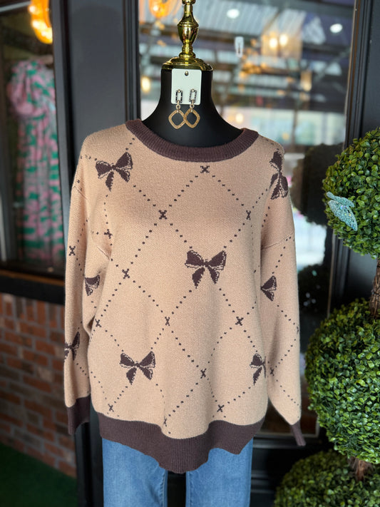 Long Sleeve Bow Patterned Sweater