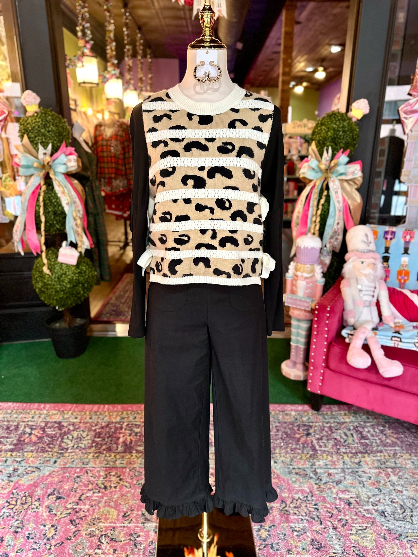 Leopard & Color Block Stripe Sweater Vest