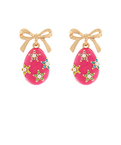 Hot Pink Rhinestone Embellished Easter Egg Earrings