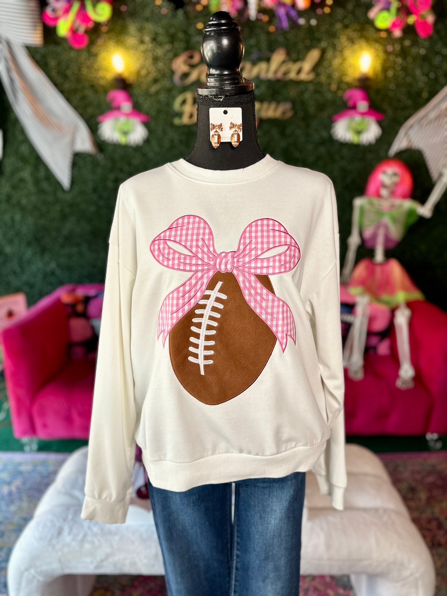 Long Sleeve Football Patchwork Crewneck