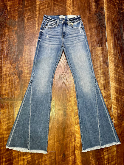 Kancan Dark Wash Mid Rise Flare Jeans