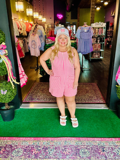 Stripe Knit Sleeveless Rompers