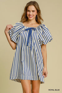 Royal Blue & White Striped Mini Dress