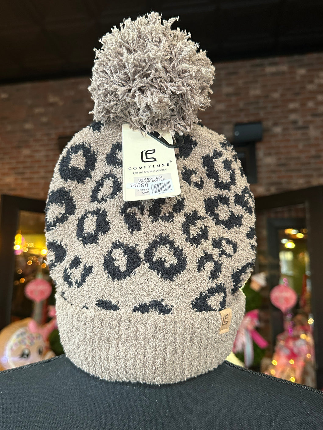 Leopard Cuffed ComfyLuxe pompom beanies