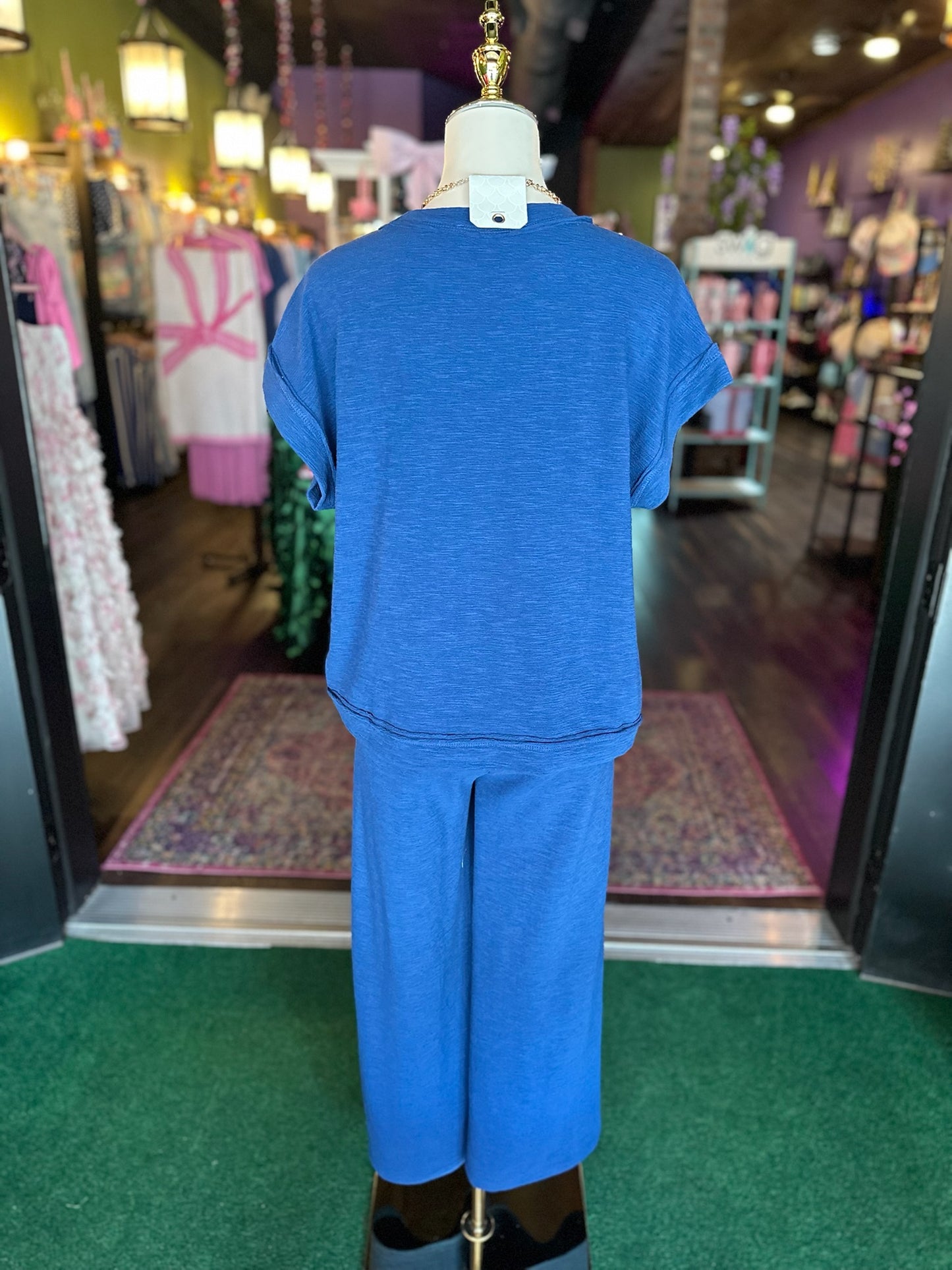 Light Navy Short Sleeve Top & Pants Set