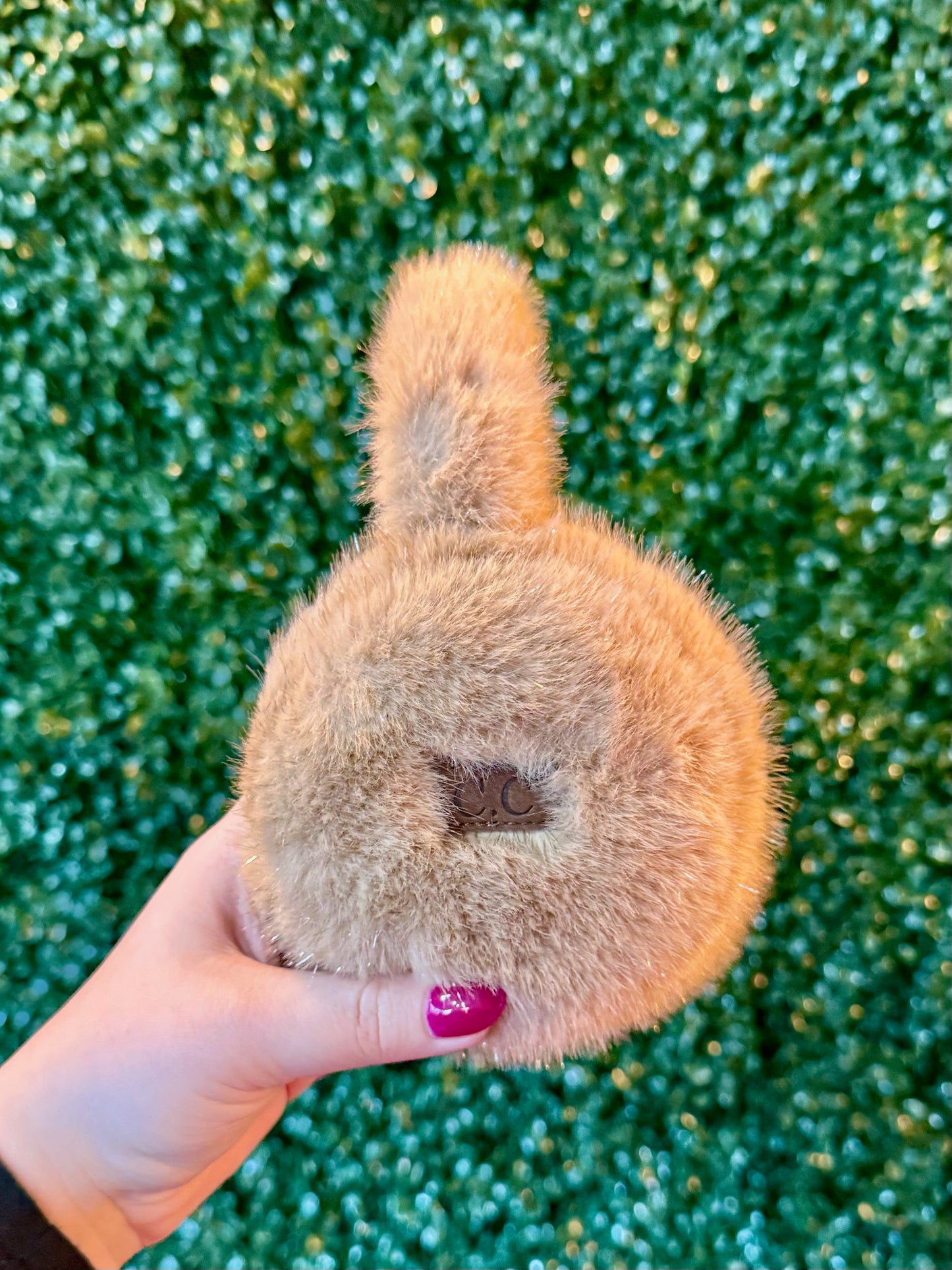 Camel Glitter Faux Fur Earmuffs