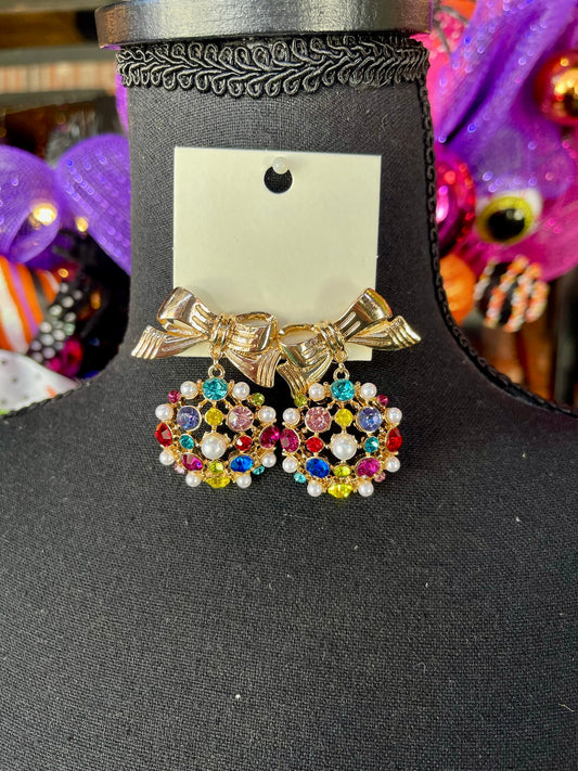 Pearl & Jewel Studded Bow Drop earrings