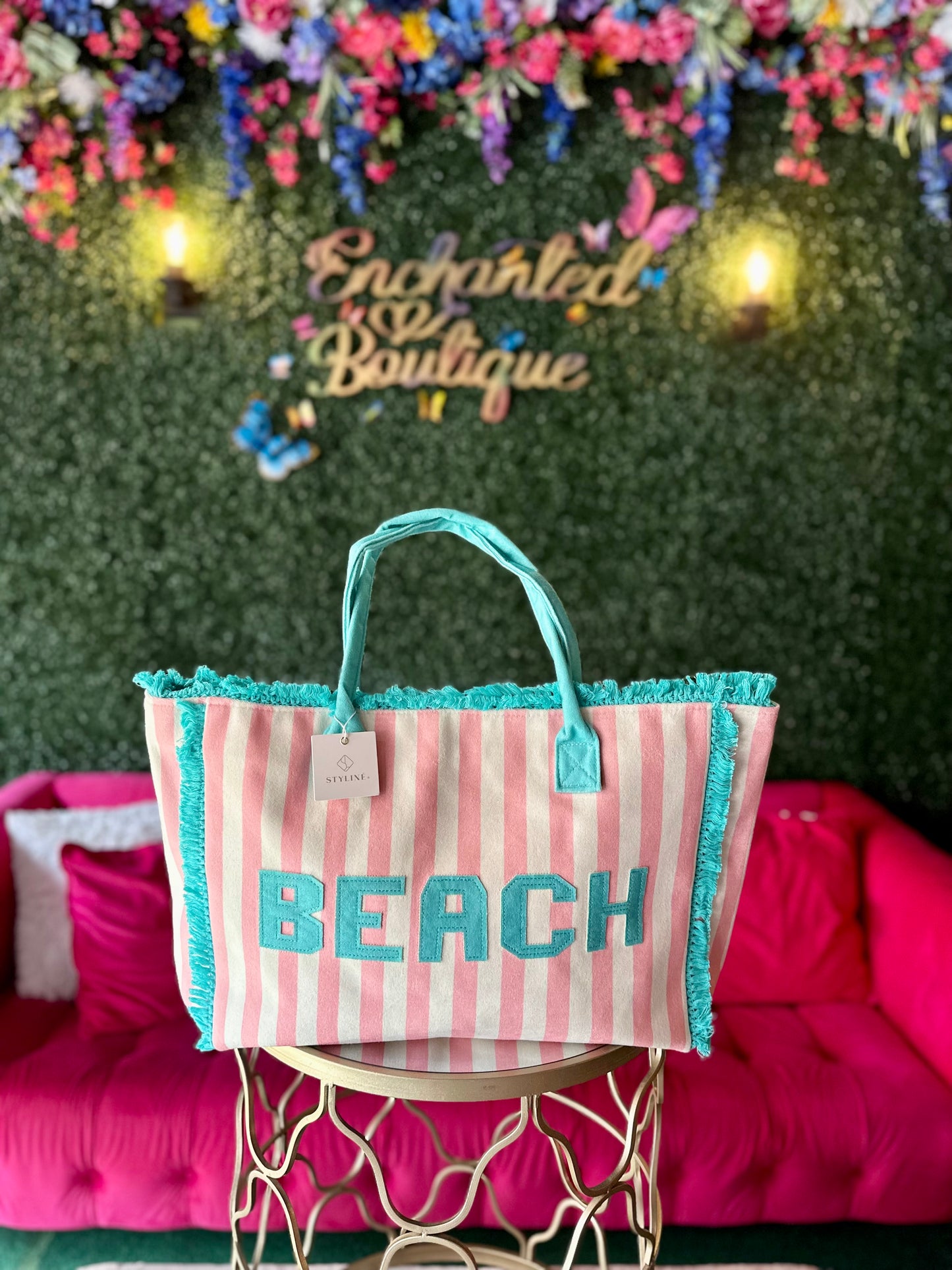 Pink Striped BEACH Tote Bag