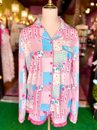 Pink Heirloom Patchwork Ruffle Pajama Set