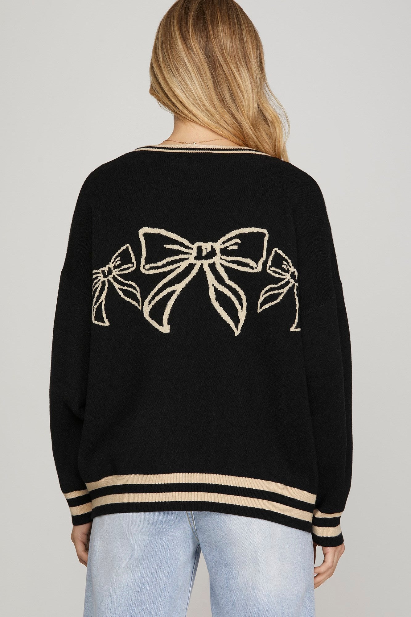 Long Sleeve Bow Patterned Cardigans