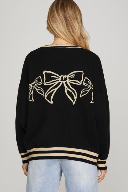 Long Sleeve Bow Patterned Cardigans