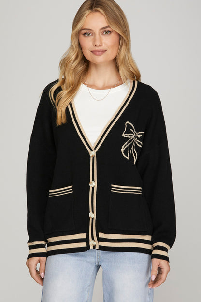 Long Sleeve Bow Patterned Cardigans