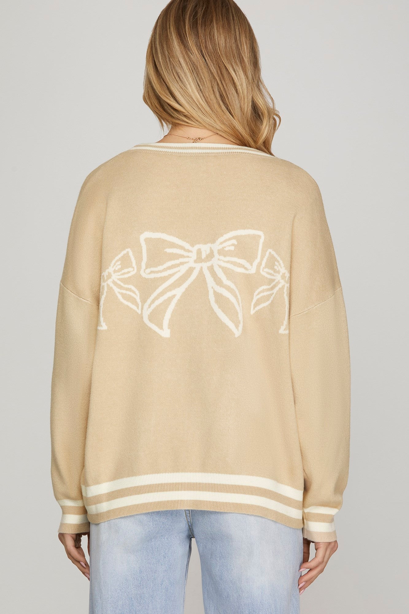 Long Sleeve Bow Patterned Cardigans