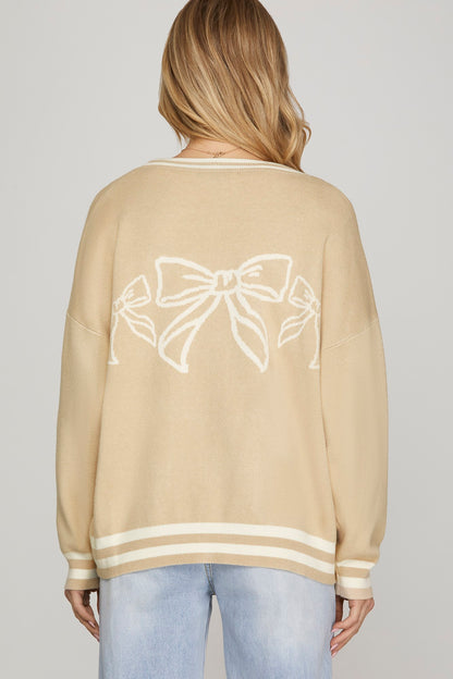 Long Sleeve Bow Patterned Cardigans