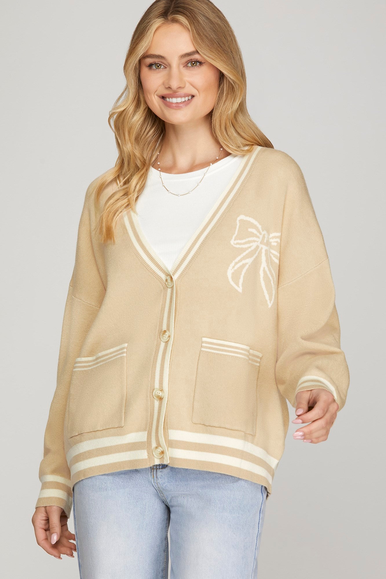 Long Sleeve Bow Patterned Cardigans