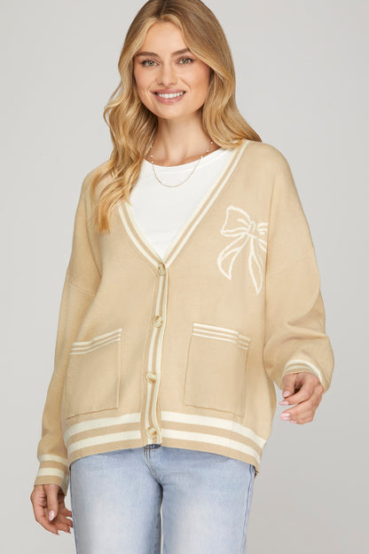 Long Sleeve Bow Patterned Cardigans