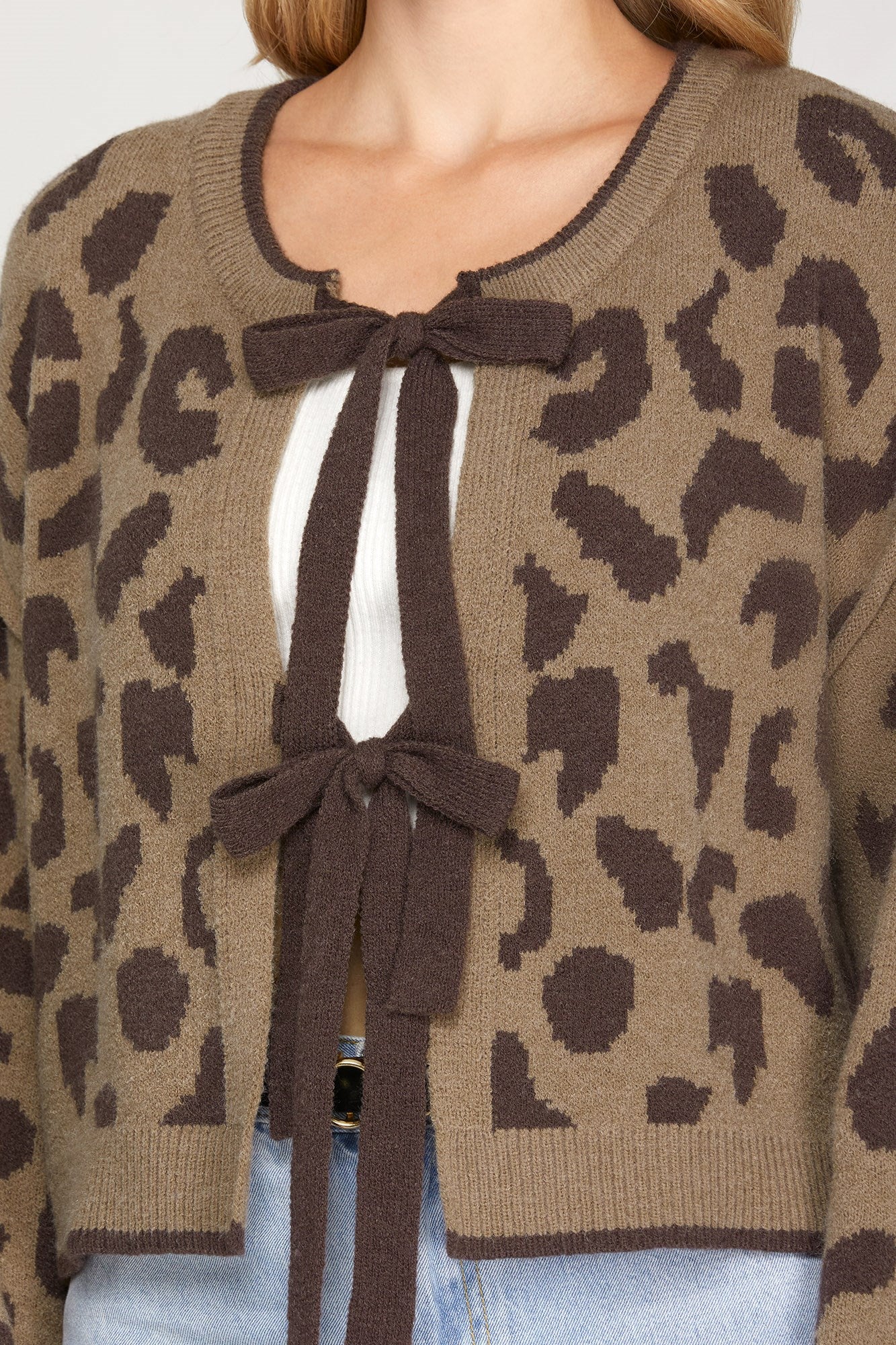 Long Sleeve Leopard Bow Tie Cardigan