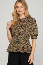 Load image into Gallery viewer, Puff Sleeve Leopard Print Peplum Top
