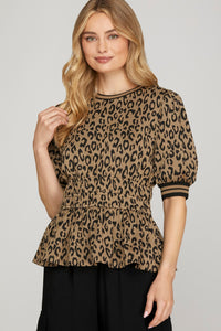 Puff Sleeve Leopard Print Peplum Top