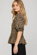 Load image into Gallery viewer, Puff Sleeve Leopard Print Peplum Top
