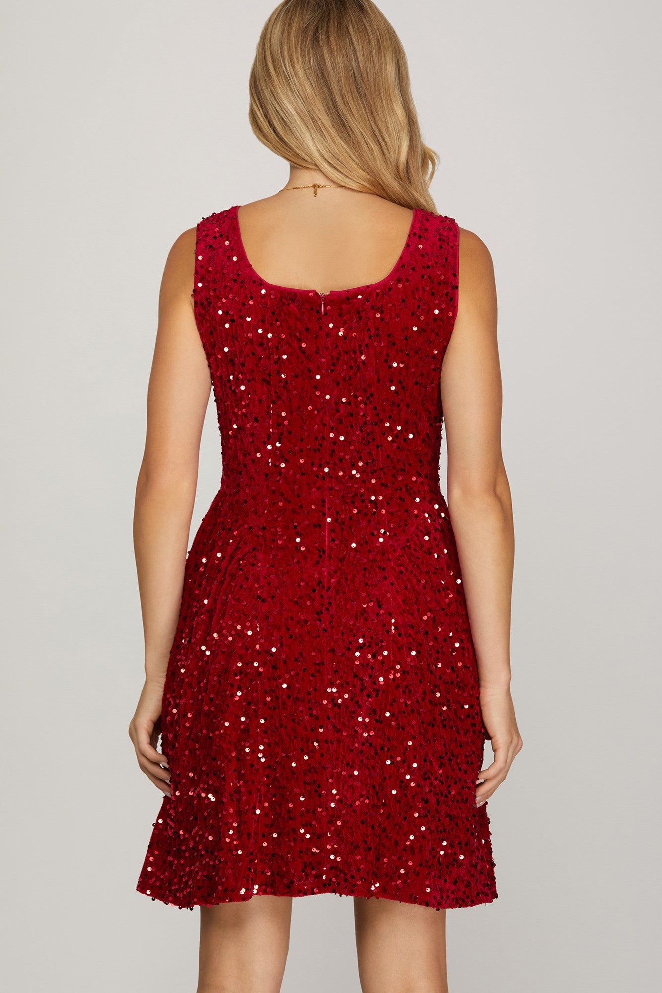 Red Sequin Sleeveless Mini Dress