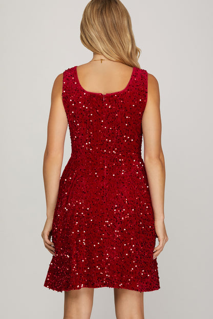 Red Sequin Sleeveless Mini Dress