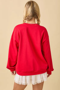 Red & White Football Game Day Patch Crewneck