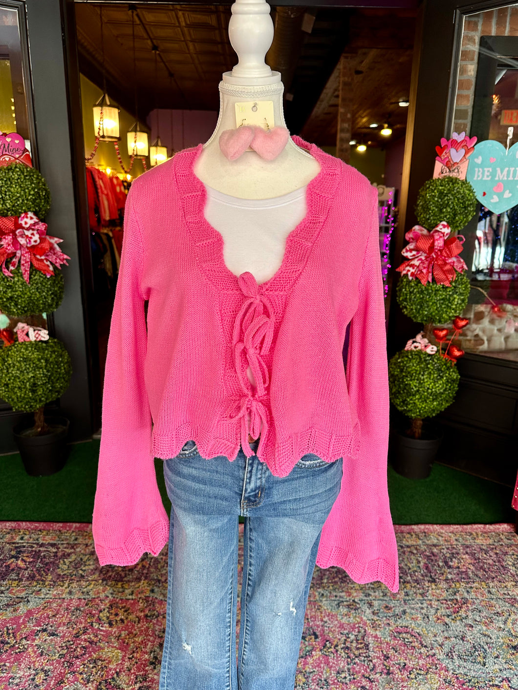 Pink Bell Sleeve Cardigan