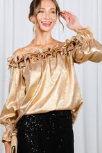 Load image into Gallery viewer, Gold Pleated Ruffle Blouse
