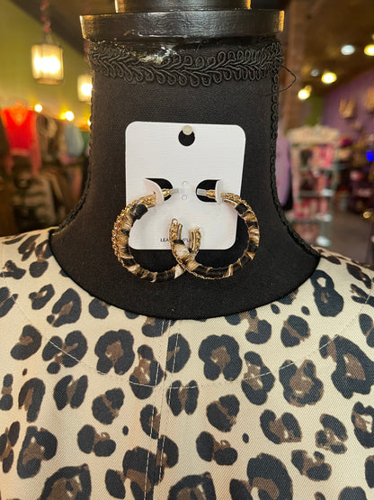 Layered Leather Wrap & Gold Hoop Earrings