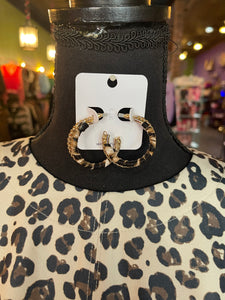 Layered Leather Wrap & Gold Hoop Earrings