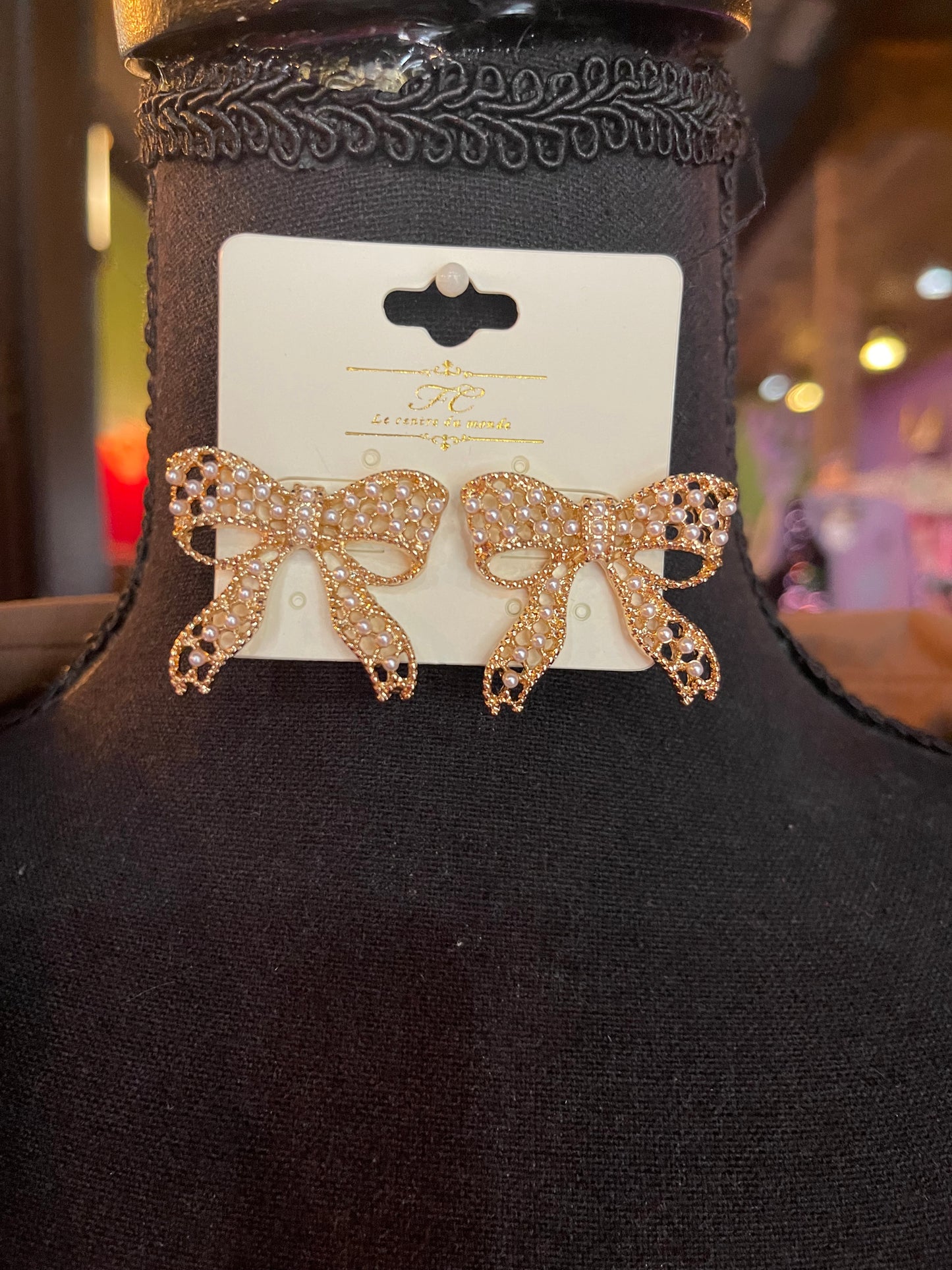 Gold Dipped Bow Drop Earrings