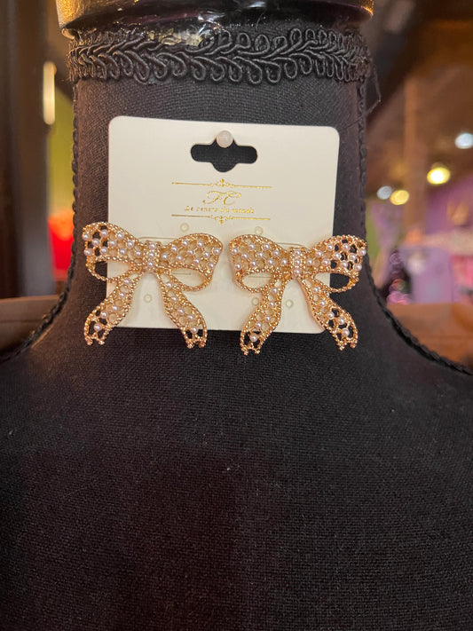 Gold Dipped Bow Drop Earrings