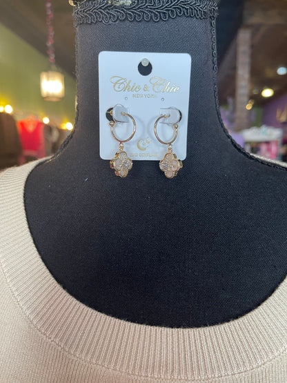 Clover & Rhinestone Star Drop Hoops