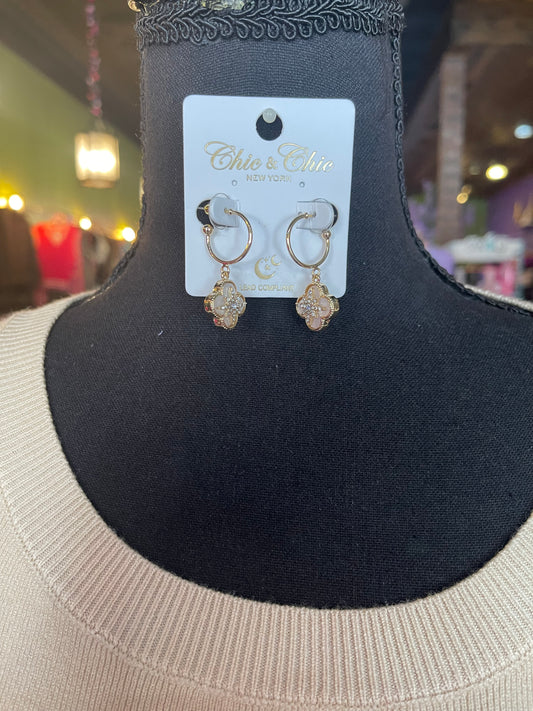 Clover & Rhinestone Star Drop Hoops